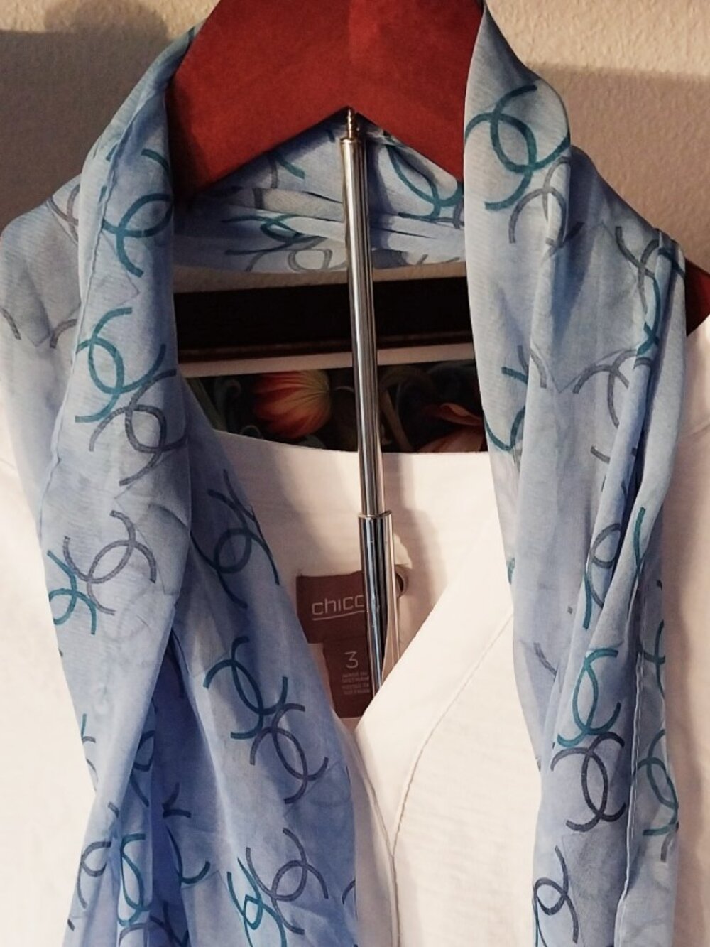 2 Silky Scarves, Light & Navy Blue - Picture 2 of 5
